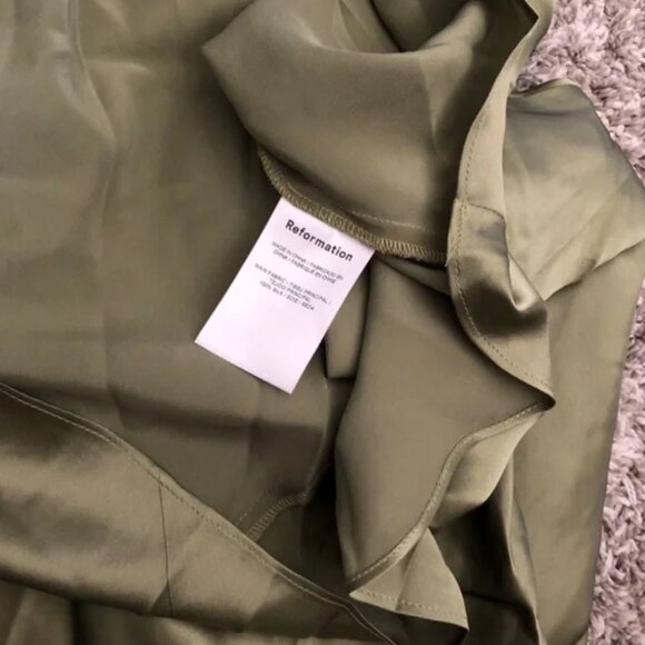 BEST Reformation Daytona Midi Dress Medium Artichoke Green Wedding Silk Slip - Picture 7 of 10
